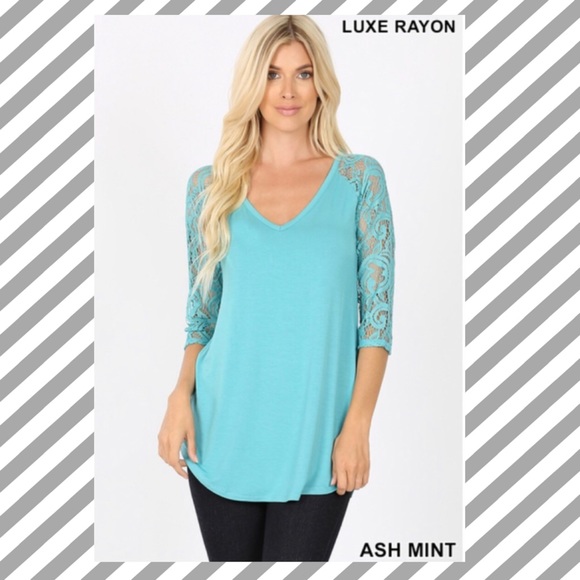 Blue Lace Sleeve Chic Top ~ see details⬇️ - Picture 6 of 8